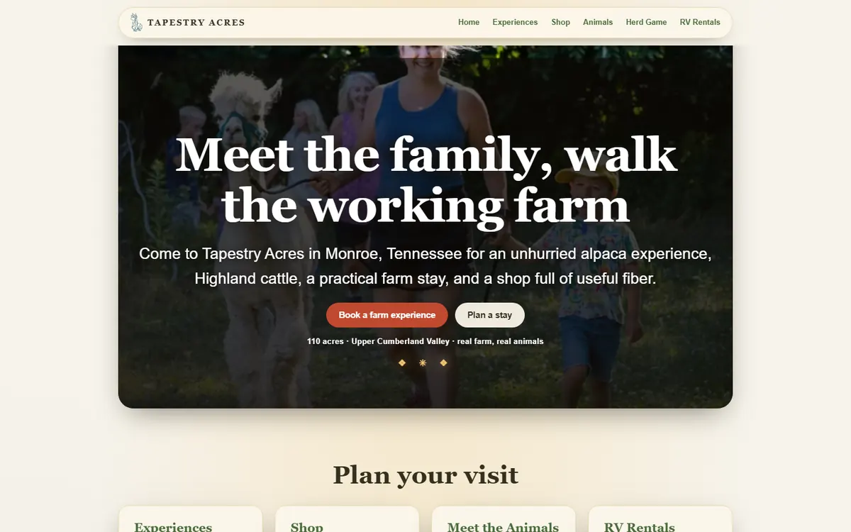 The Tapestry Acres website.