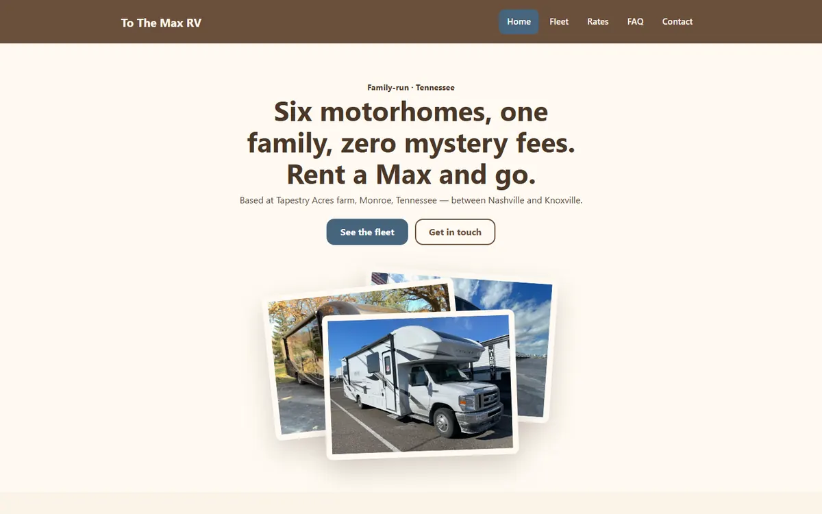 The To The Max RV website.