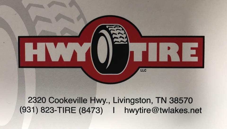 Hwy Tire business card with address and phone number