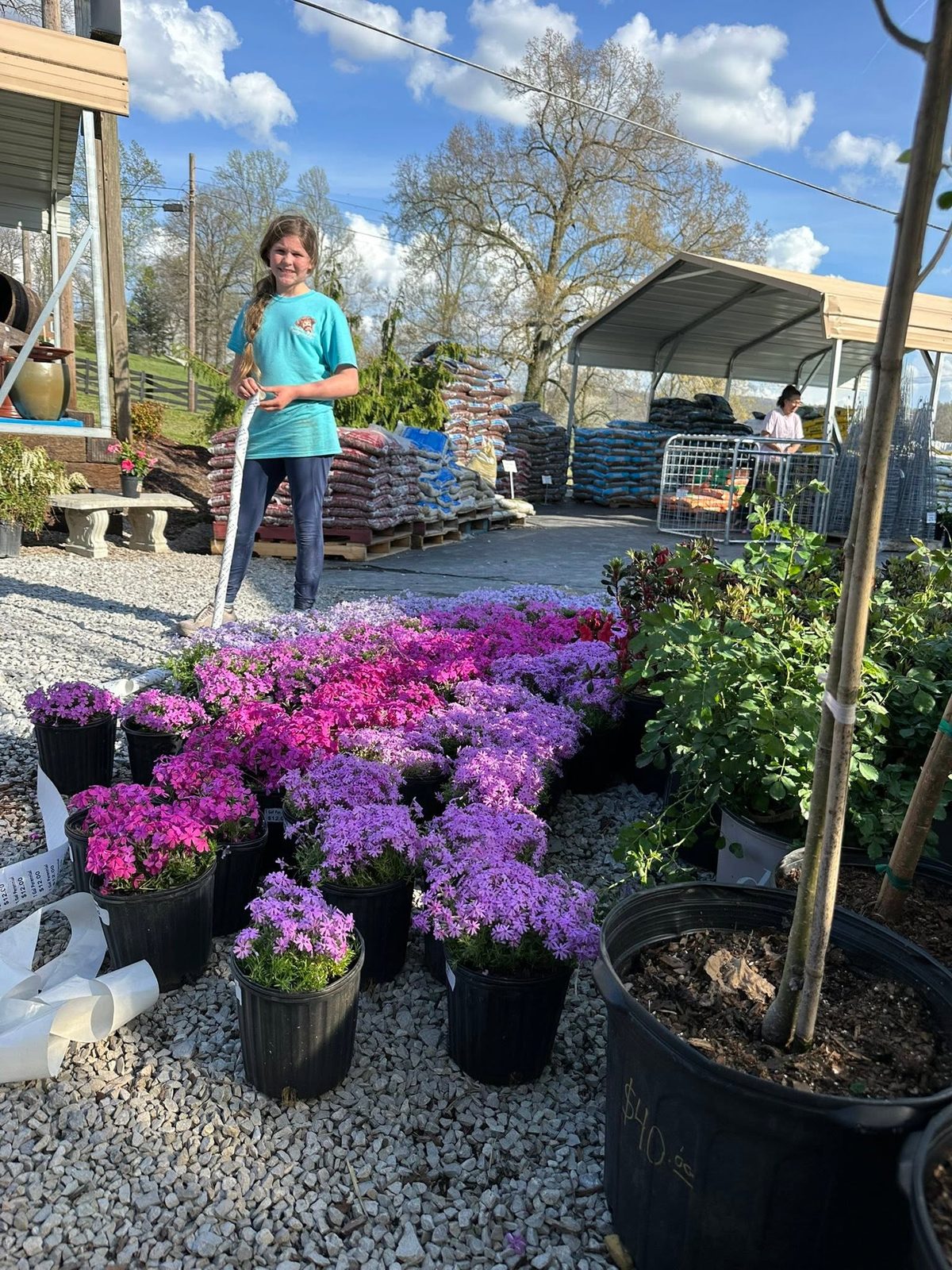Checking in a spring phlox delivery by the mulch pallets