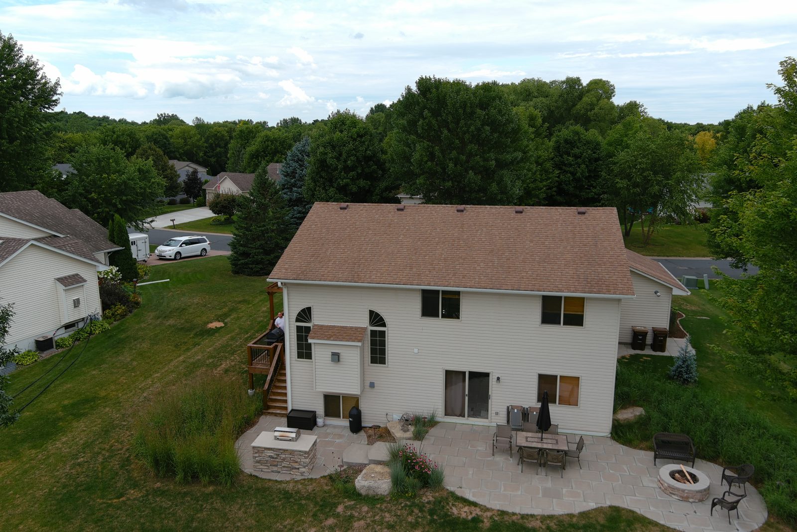 Aerial exterior of a home and yard for a real estate listing