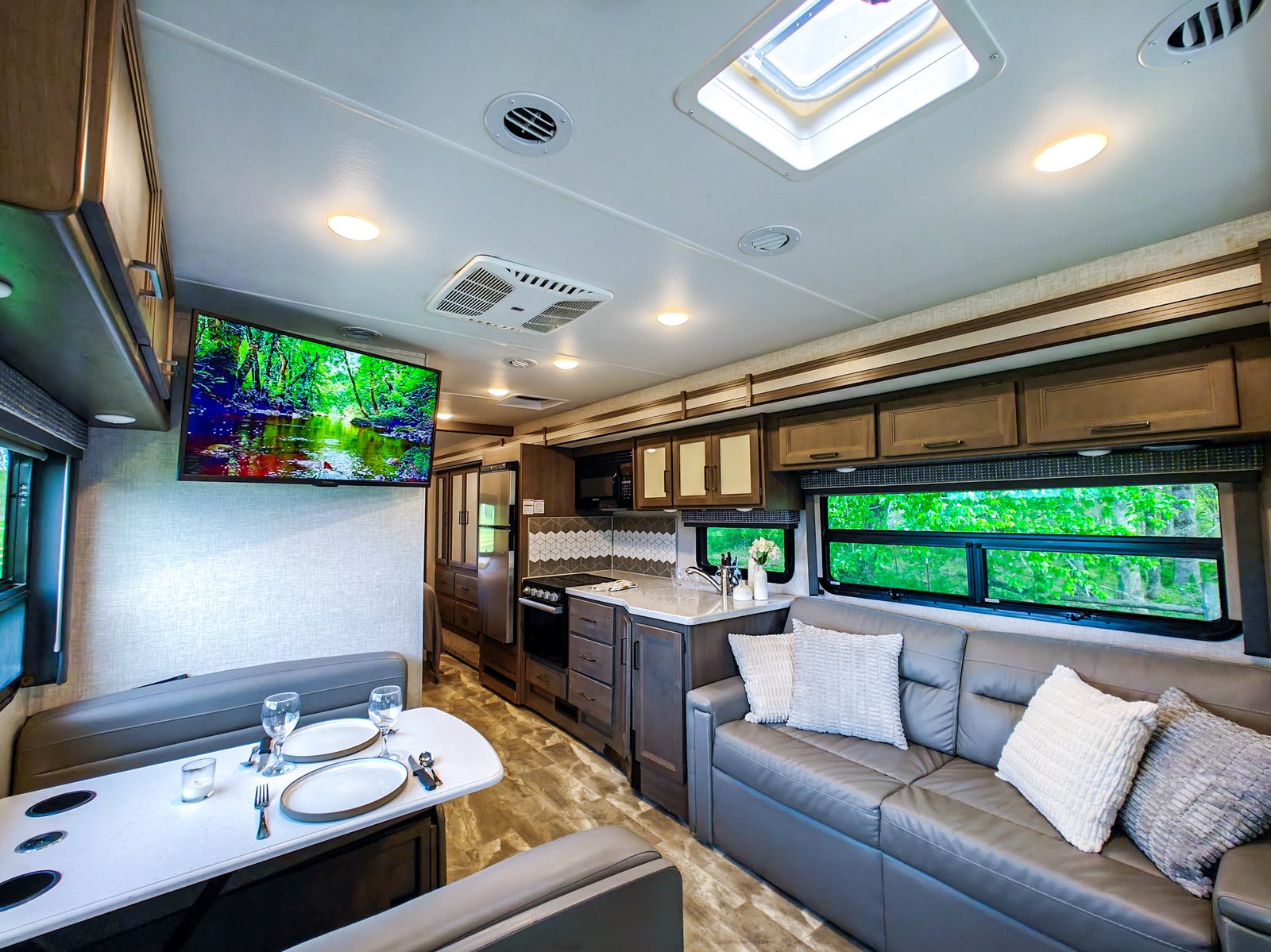 Comfortable motorhome living area ready for guests