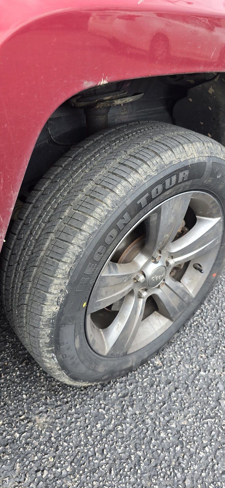A tire mounted on a vehicle at Waterloo Tire Service
